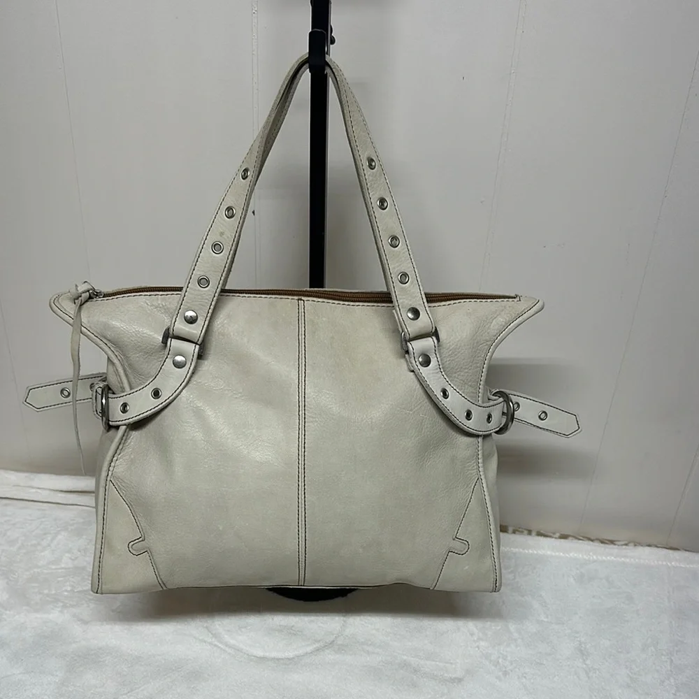 Kate Landry Cream Leather Shoulder Bag with Studded Straps made in Italy